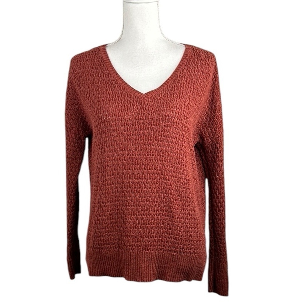 American Eagle Rust Knit V-Neck Long Sleeve Comfy Sweater Size Medium